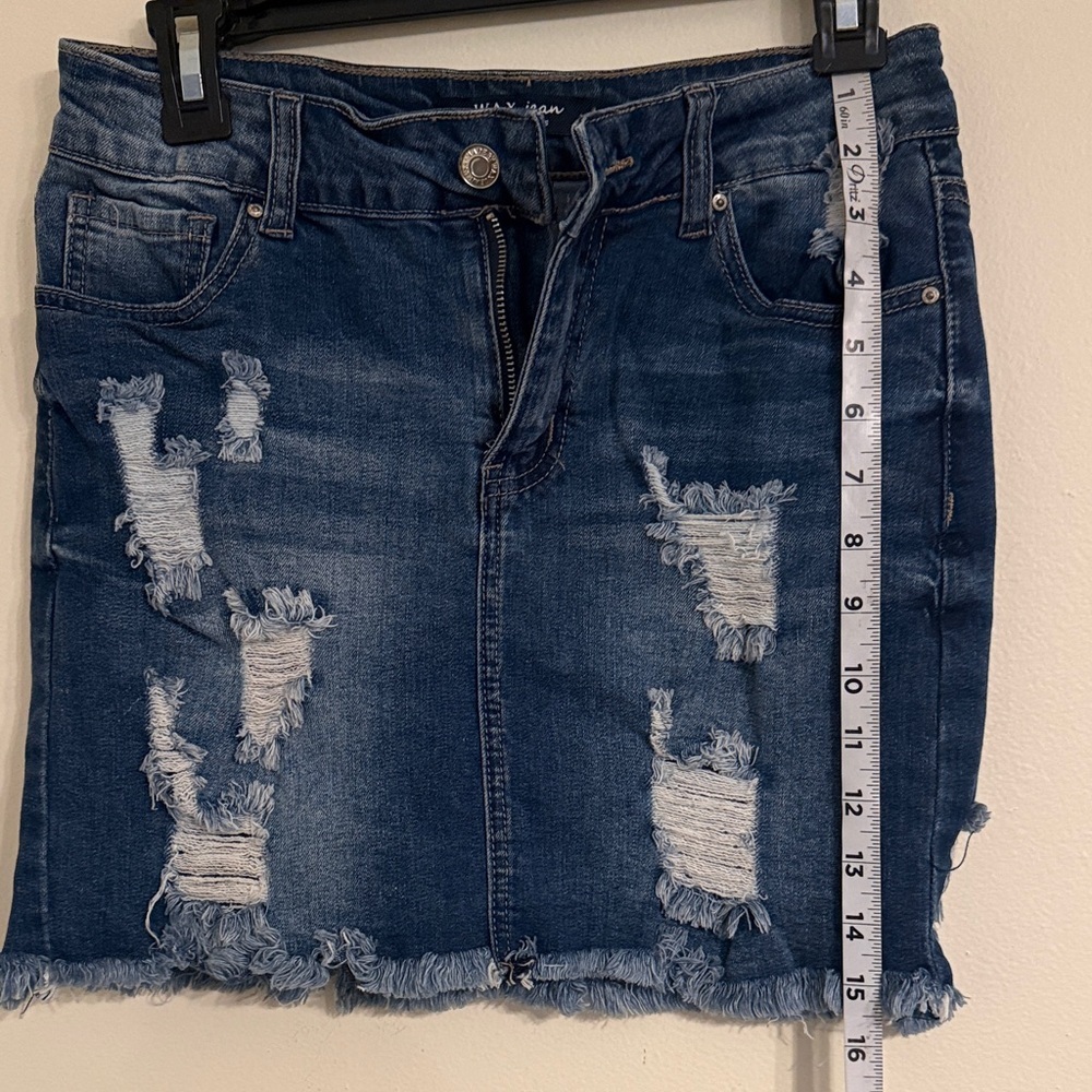 Wax Jean Ripped Indigo Mini Skirt women’s denim skirt Boho skirts size M - Picture 6 of 12